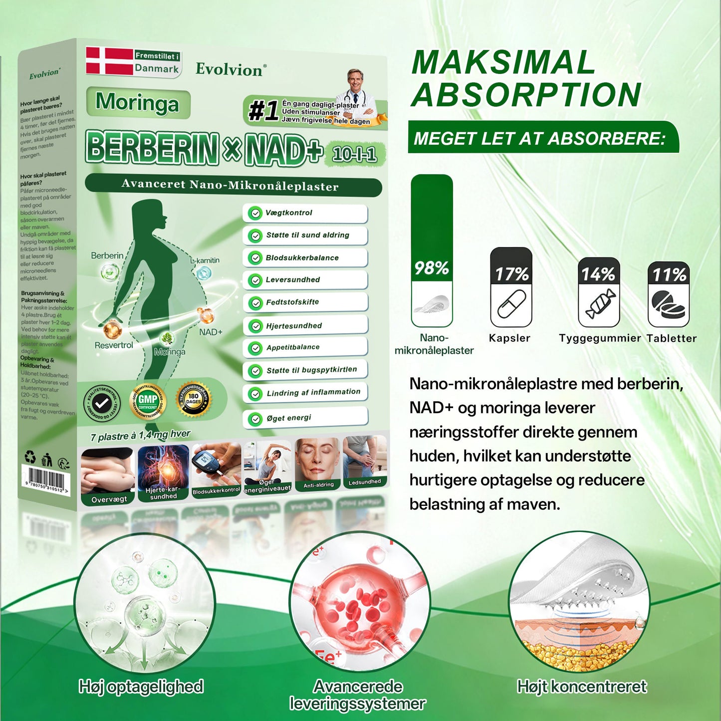 Officiel Butik |💝 Evolvion® Moringa · Berberin × NAD⁺ 10-i-1 Avanceret Nano Microneedle-plaster(Kun én gang dagligt – synlige forandringer på 7 dage)✅ Til fedme, løs hud, diabetes, søvnapnø, ledproblemer og meget mere