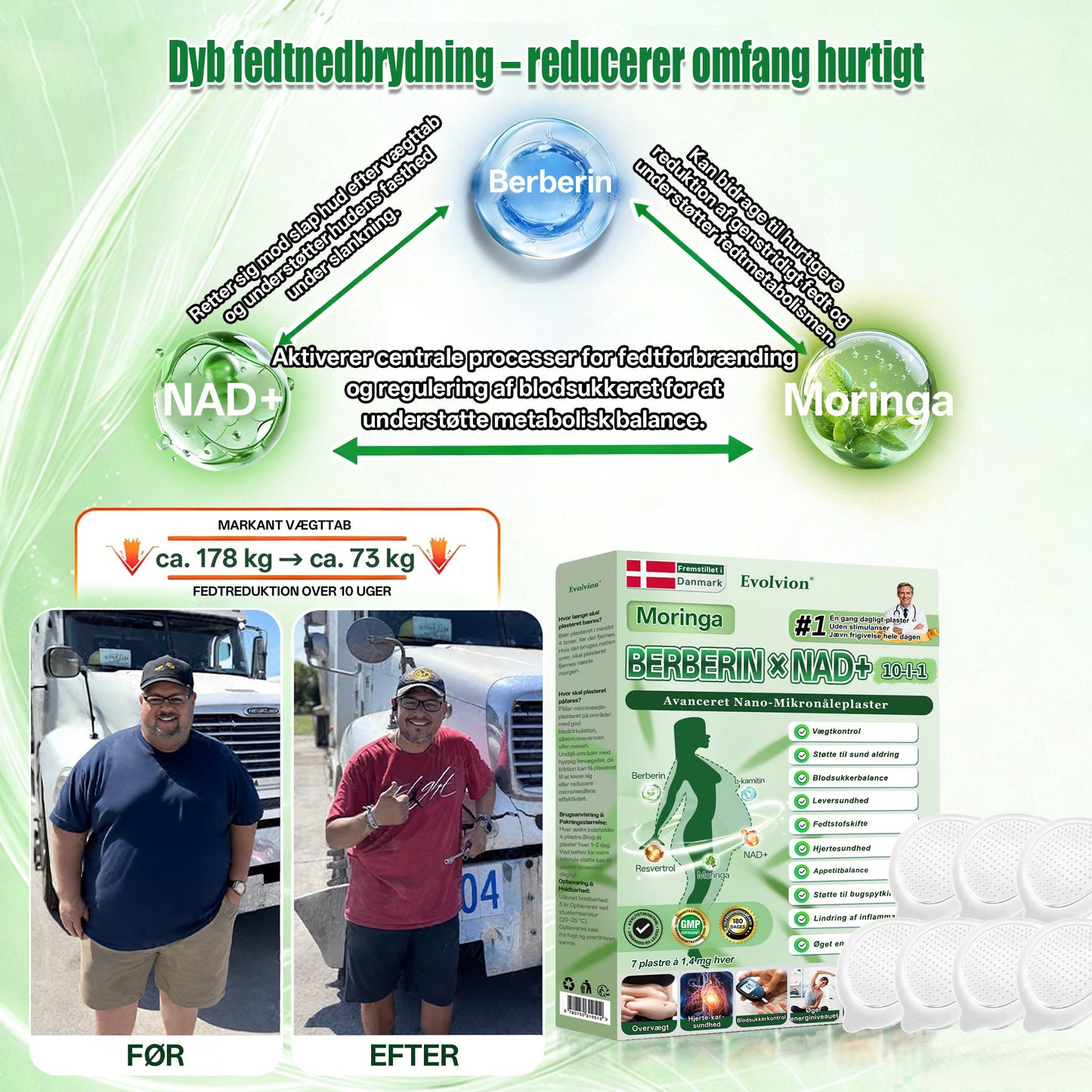 Officiel Butik |💝 Evolvion® Moringa · Berberin × NAD⁺ 10-i-1 Avanceret Nano Microneedle-plaster(Kun én gang dagligt – synlige forandringer på 7 dage)✅ Til fedme, løs hud, diabetes, søvnapnø, ledproblemer og meget mere